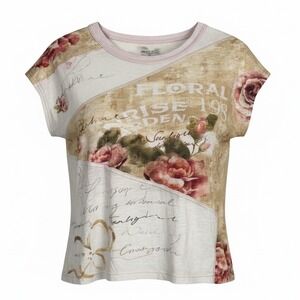 Anthropologie Pilcro Size XS Floral 100% Cotton Cap Sleeve Relaxed Fit T-Shirt